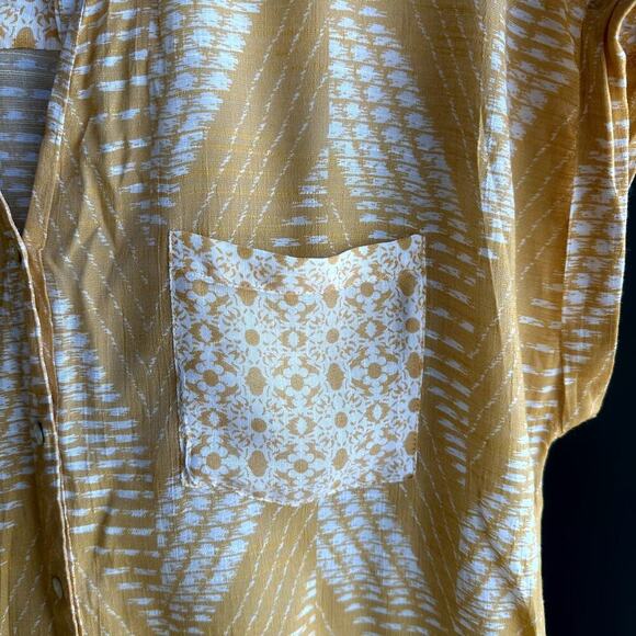 Fred David Women Yellow Chevron Print Button Top Blouse M Boho Vacation Retro - Picture 4 of 7